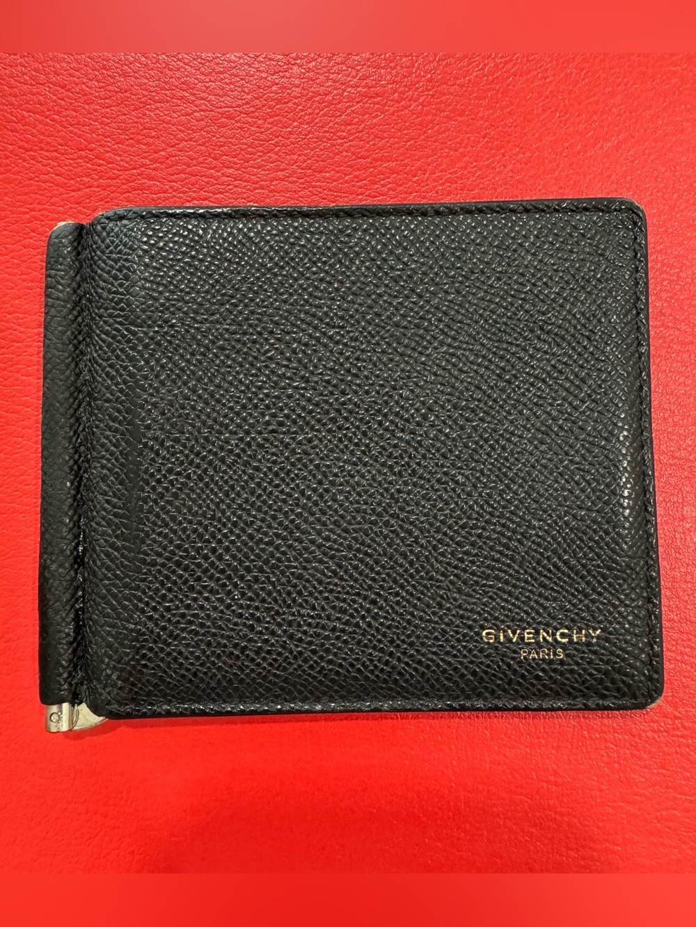 Givenchy Black Pebbled Leather Money Clip Wallet